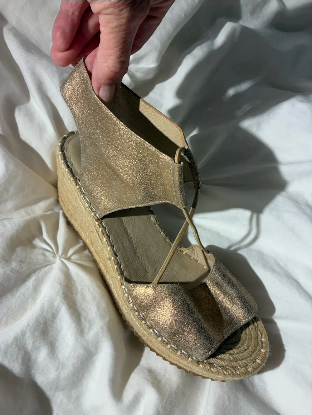 Eileen Fisher Metallic Gold leather Espadrille Wedge Slingbacks NWOT 8.5